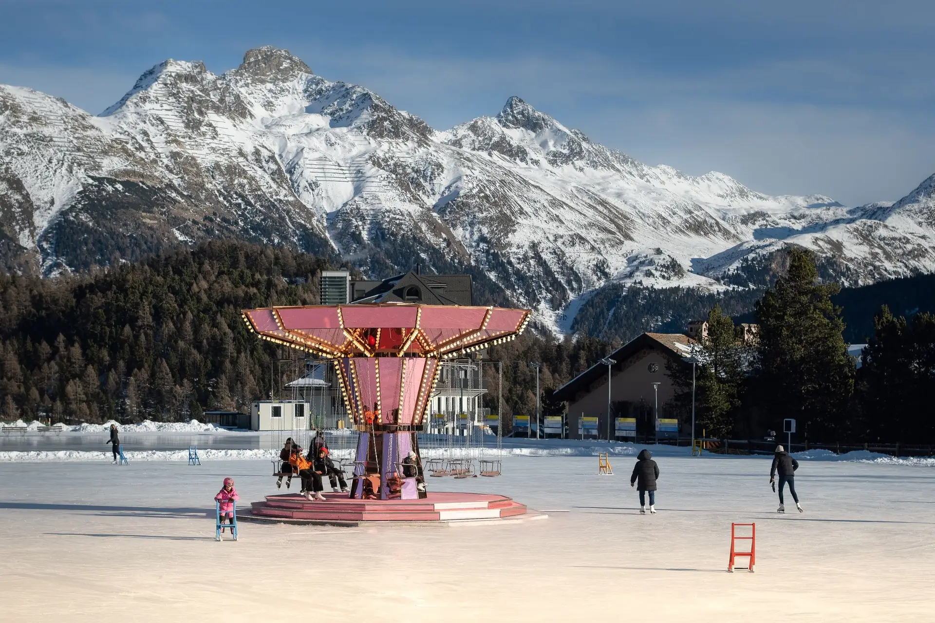 Trailside Retreat, Ice skaters beside a frozen alpine lake near the retreat, luxury vacation rental in Silverthorne, Colorado