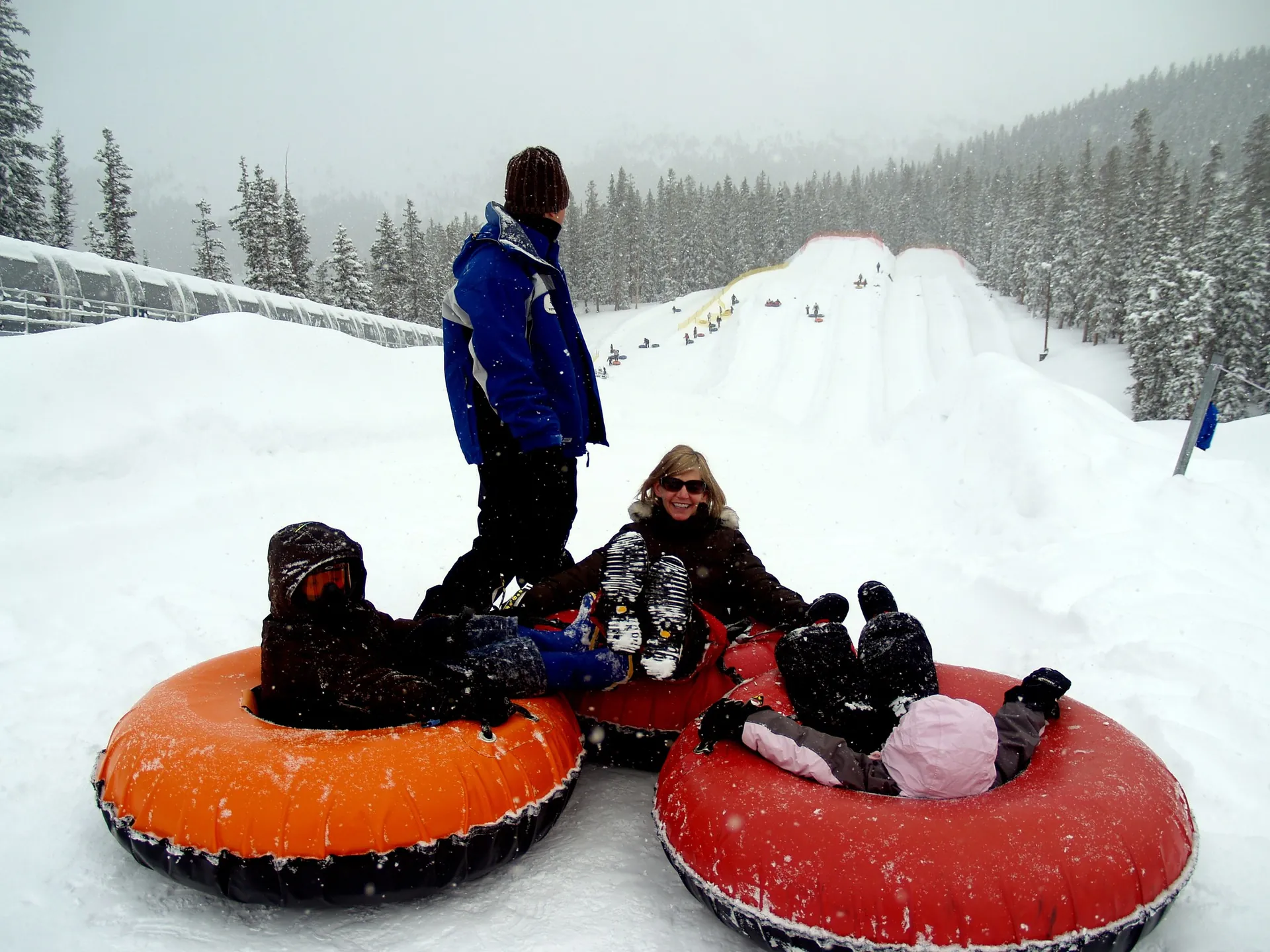Trailside Retreat, Winter tubing on a groomed snow lane near the retreat, luxury vacation rental in Silverthorne, Colorado